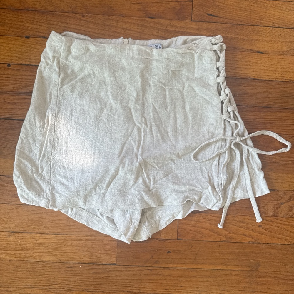 Stradivarius Linen Skort Side Tie Back Zipper Size 6